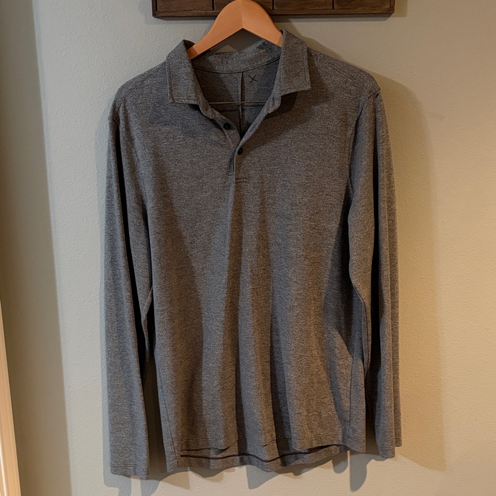 Lululemon Evolution Long Sleeve Men's Heather Gray Polo Shirt size M - Picture 2 of 5